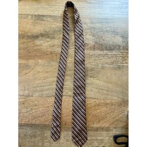 Douglas Paquette Striped Necktie in Brown with Burgundy and Ivory Accent SILK